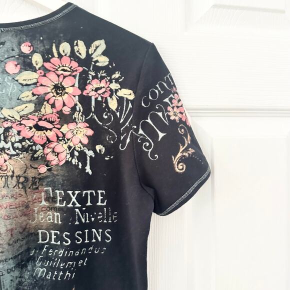 Jamee J Vintage USA Y2K Black Grand Ale Dark Romantic Baby Tee Top Large French - Picture 8 of 9